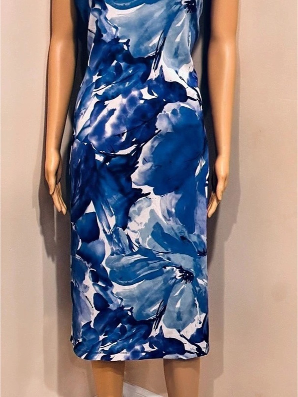 NorthStyle Abstract Print Midi Dress in Blue & White Size 12